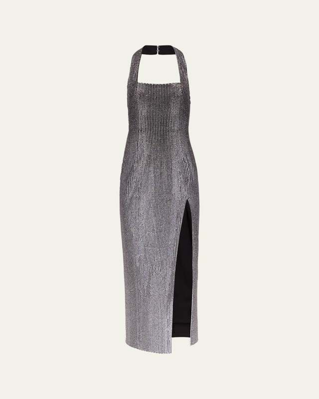 Crystal Embellished Halter Slit Gown